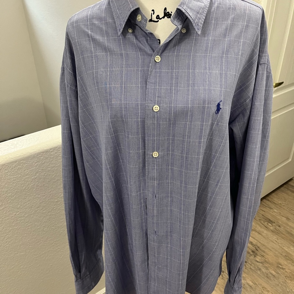 Ralph Lauren Marlowe, blue window pane button down shirt xxl